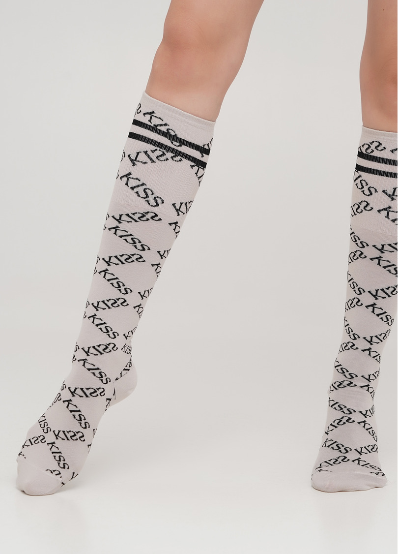 Гольфы из хлопка с ромбовидным узором из надписей WG1 TEXT STRONG 001 (бежевый)