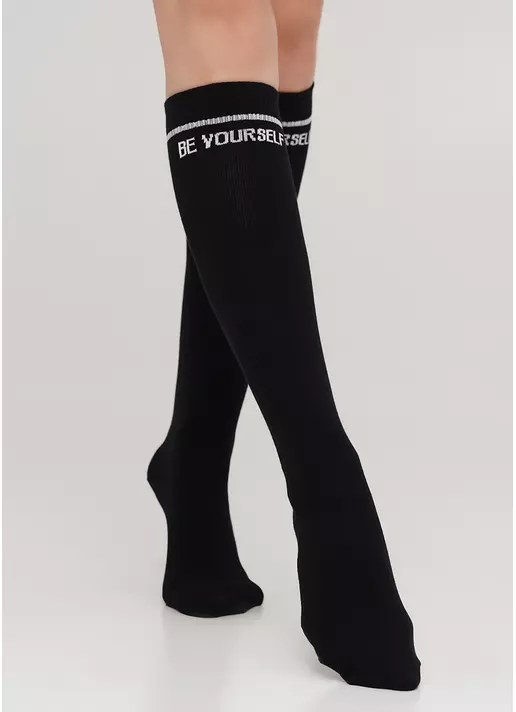 Хлопковые гольфы с надписью на резинке в рубчик WG1 TEXT STRONG 002 (черный)