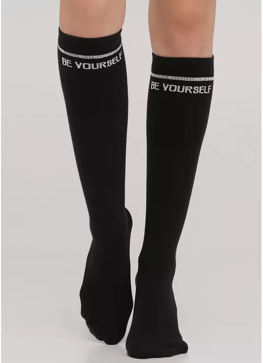 Хлопковые гольфы с надписью на резинке в рубчик WG1 TEXT STRONG 002 (темно-серый)