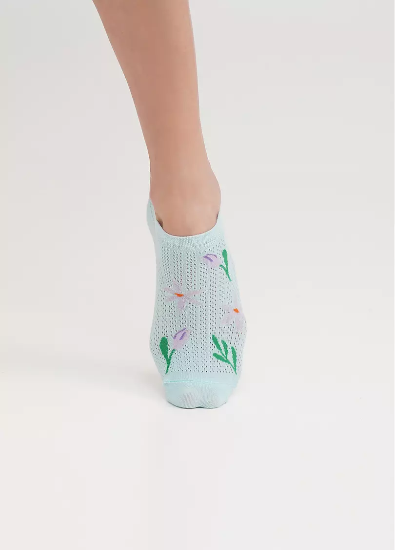 Короткие носки из хлопка с цветами WS1 AIR 009 blue glow (голубой)