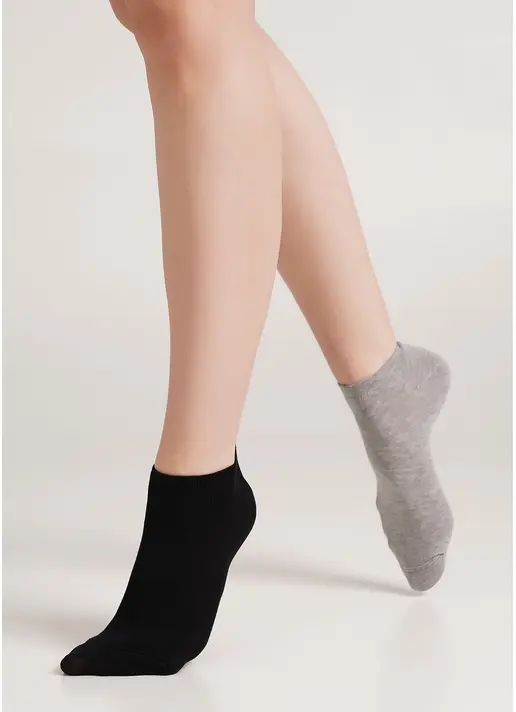 Женские короткие носки (2 пары) WS1 CLASSIC black/light grey melange (черный/серый)