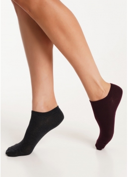 Женские короткие носки (2 пары) WS1 CLASSIC grape vintage/asphalt melange (бордовый/серый)