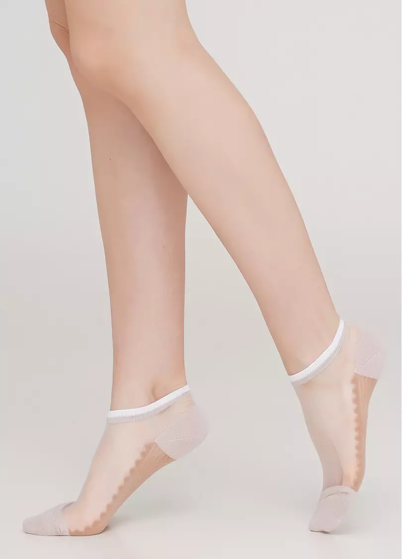 Носки короткие прозрачные с хлопковой стопой WS1 CRISTAL 029 (бежевий)