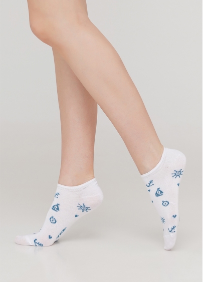 Жіночі короткі шкарпетки з морським малюнком WS1 MARINE 008 (білий)