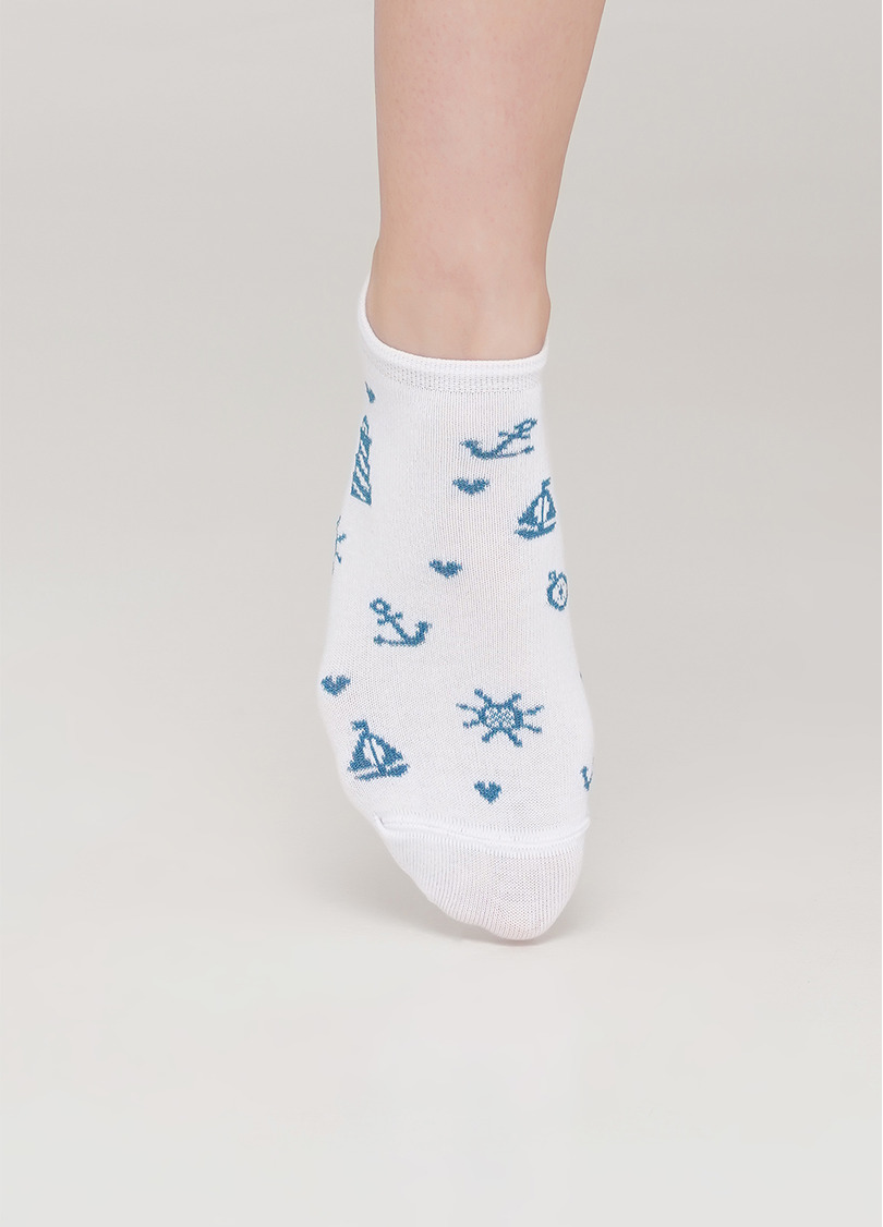 Женские короткие носки з морским рисунком WS1 MARINE 008 (белый)