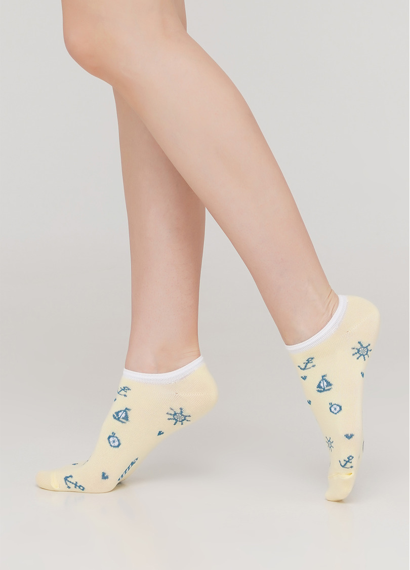 Женские короткие носки з морским рисунком WS1 MARINE 008 (желтый)
