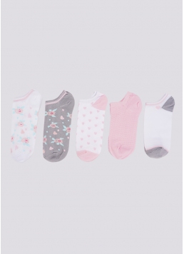 Короткі шкарпетки в рози та сердечки набір з 5 пар WS1 SET 2 white/pearl/silver (білий/рожевий/сірий)