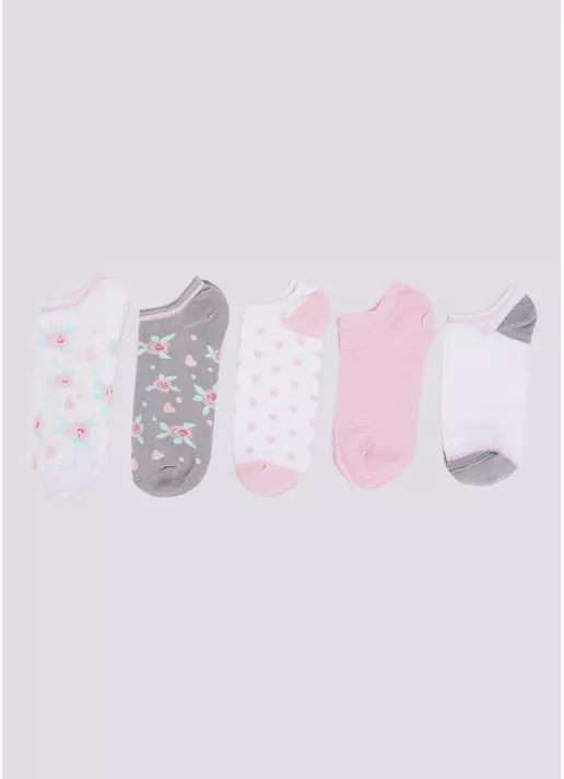 Короткі шкарпетки в рози та сердечки набір з 5 пар WS1 SET 2 white/pearl/silver (білий/рожевий/сірий)