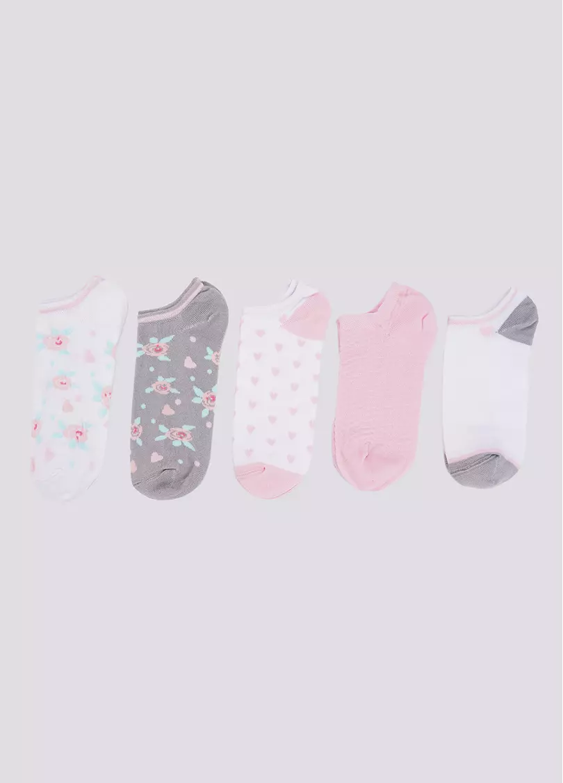 Короткие носки в розы и сердечки набор из 5 пар WS1 SET 2 white/pearl/silver (белый/розовый/серый)