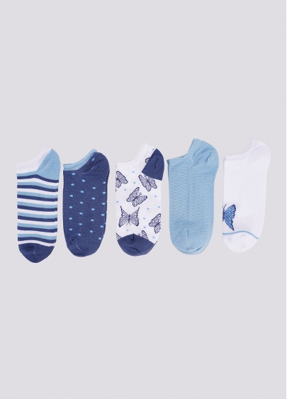 Короткие носки с бабочками набор из 5 пар WS1 SET 3 white/jeans/baby blue (белый/голубой)