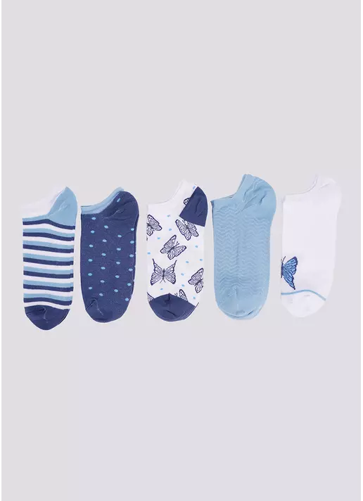 Короткі шкарпетки з метеликами набір з 5 пар WS1 SET 3 white/jeans/baby blue (білий/блакитний)