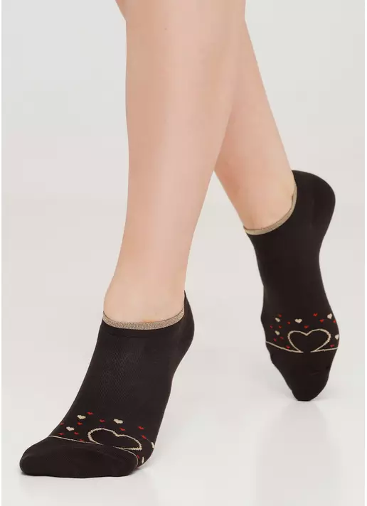 Шкарпетки з бавовни з блискучими сердечками WS1 SOFT LUREX 001 (WS1 PREMIUM LUREX 001) caffe (коричневий)