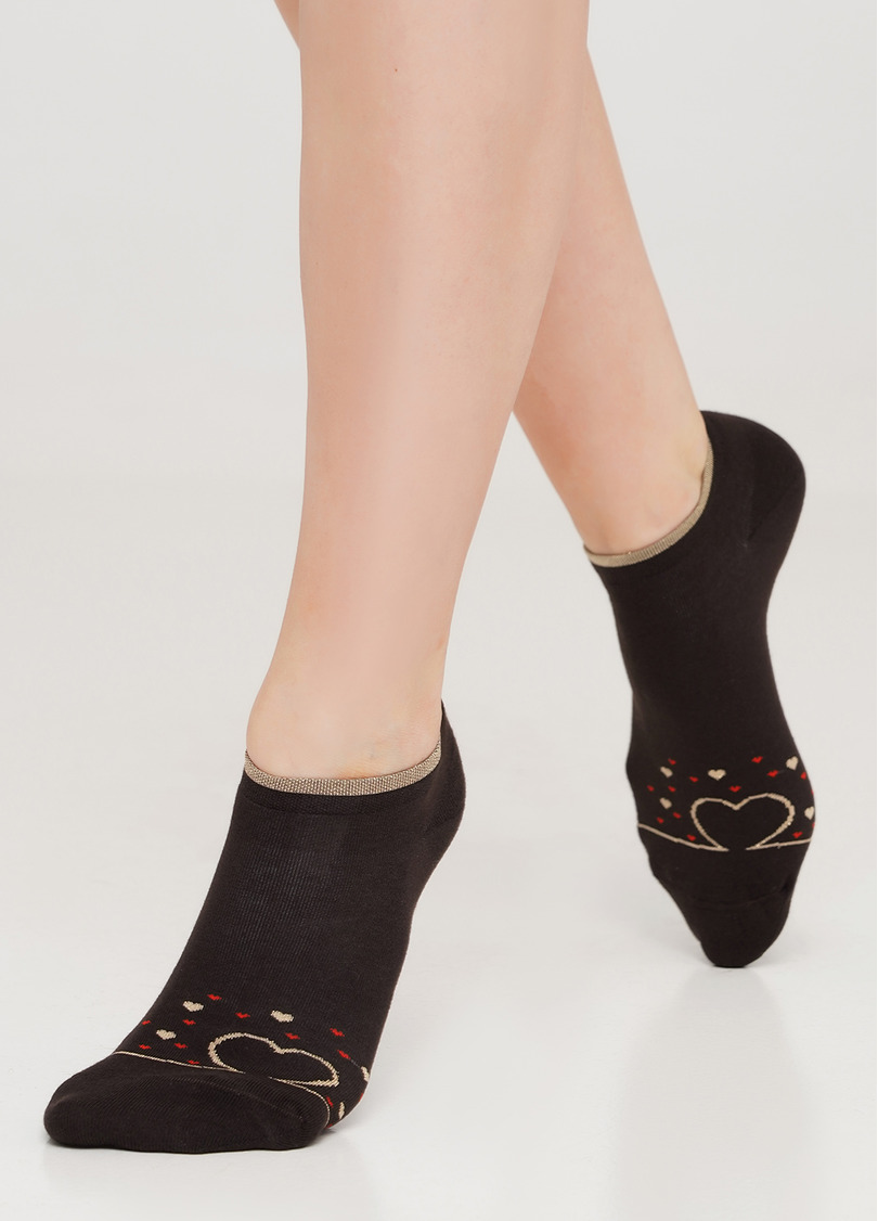 Шкарпетки з бавовни з блискучими сердечками WS1 SOFT LUREX 001 (WS1 PREMIUM LUREX 001) caffe (коричневий)