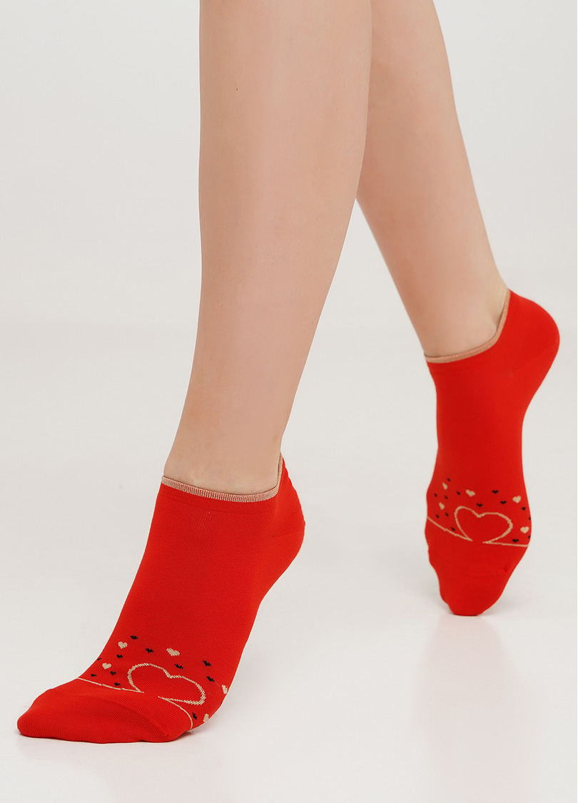 Шкарпетки з бавовни з блискучими сердечками WS1 SOFT LUREX 001 (WS1 PREMIUM LUREX 001) red (червоний)