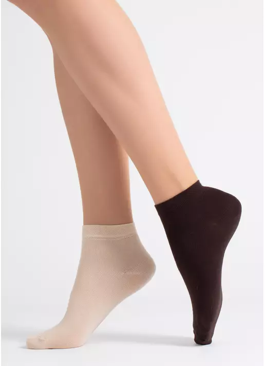 Женские хлопковые носки (2 пары) WS2 CLASSIC chocolate/sand (коричневый/бежевый)