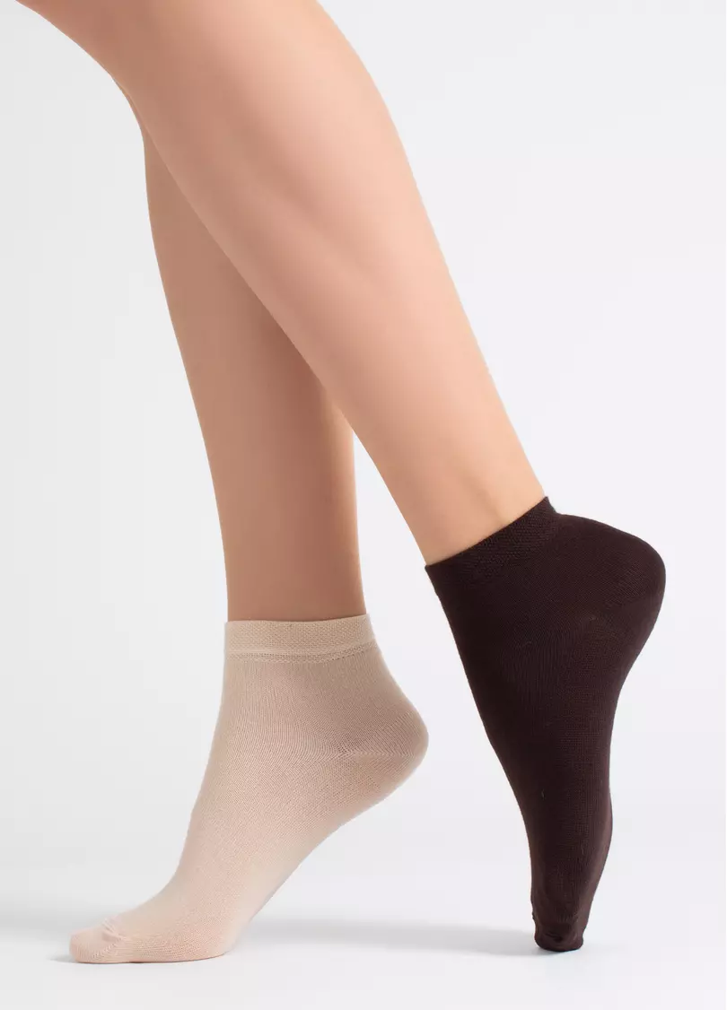 Женские хлопковые носки (2 пары) WS2 CLASSIC chocolate/sand (коричневый/бежевый)