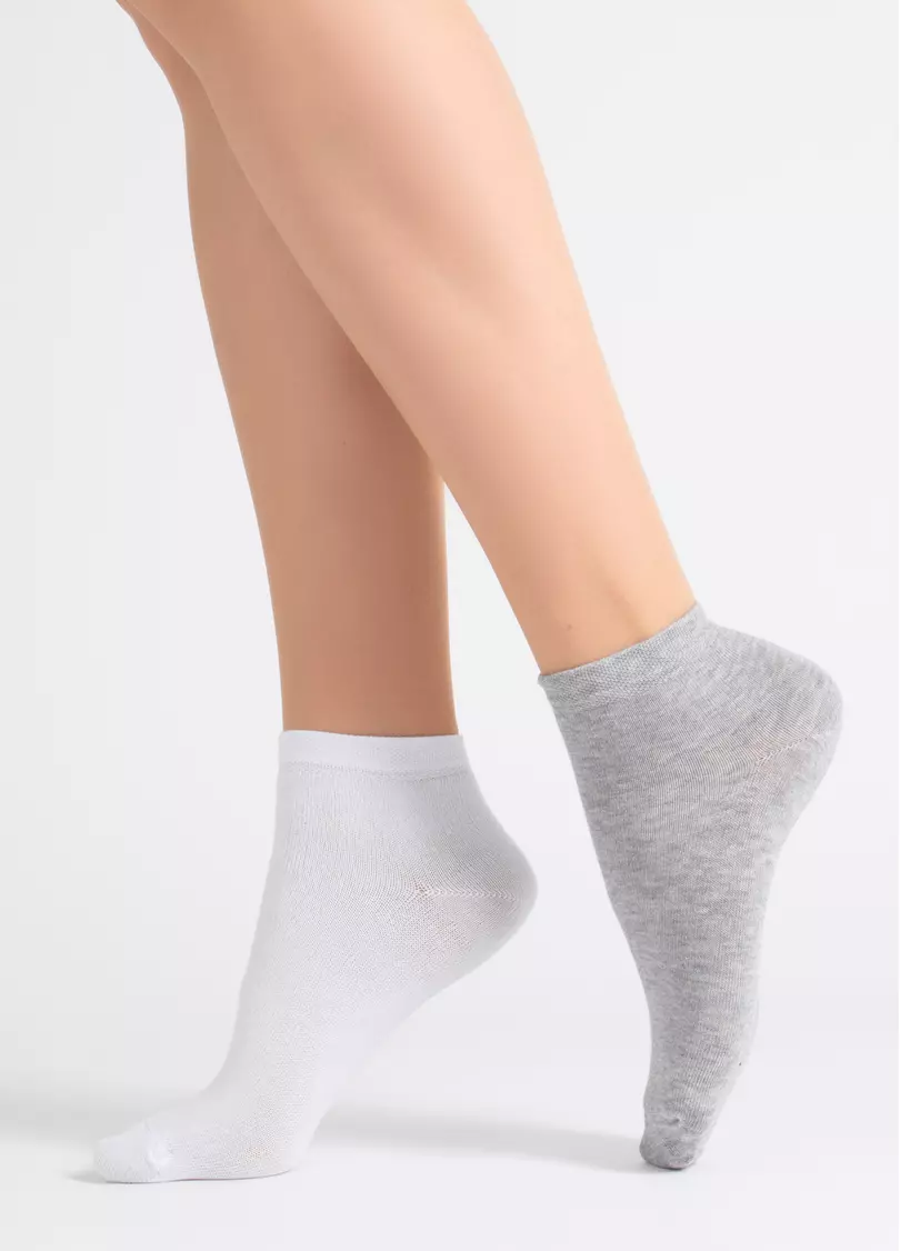 Женские хлопковые носки (2 пары) WS2 CLASSIC light grey melange/white (серый/белый)