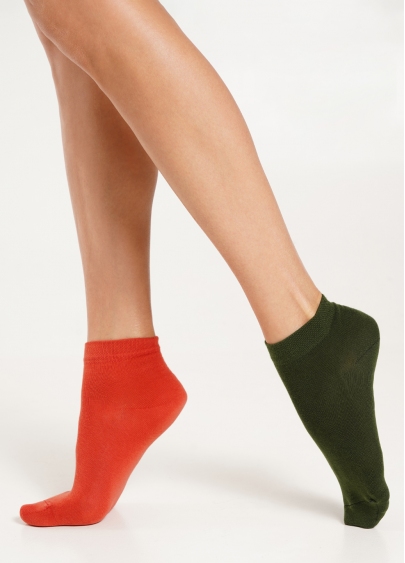 Женские хлопковые носки (2 пары) WS2 CLASSIC khaki/ceramire (зеленый/оранжевый)