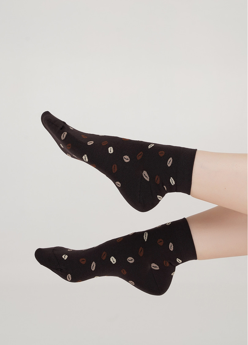 Носки из хлопка с рисунком кофейных зерен WS2 COFFEE 002 caffe (коричневый)