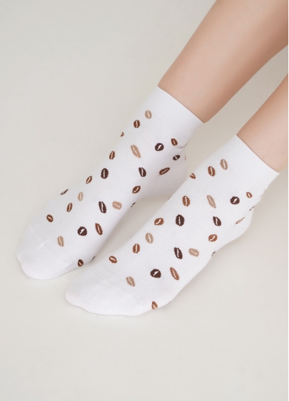 Шкарпетки з бавовни з малюнком кавових зерен WS2 COFFEE 002 white (білий)