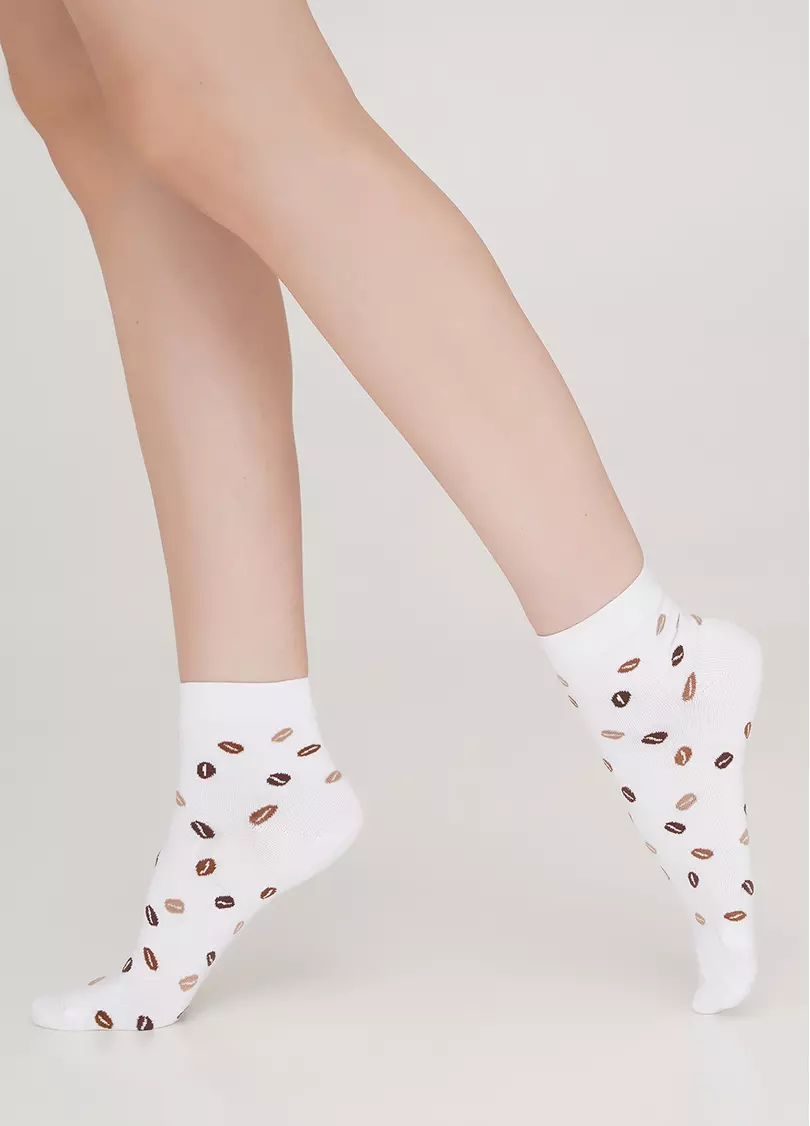Носки из хлопка с рисунком кофейных зерен WS2 COFFEE 002 white (белый)