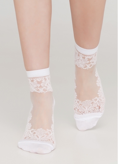 Женские носки с прозрачной вставкой и узором WS2 CRISTAL 005 (белый)