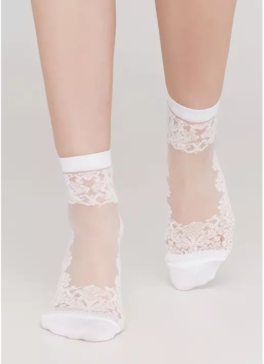 Женские носки с прозрачной вставкой и узором WS2 CRISTAL 005 (белый)
