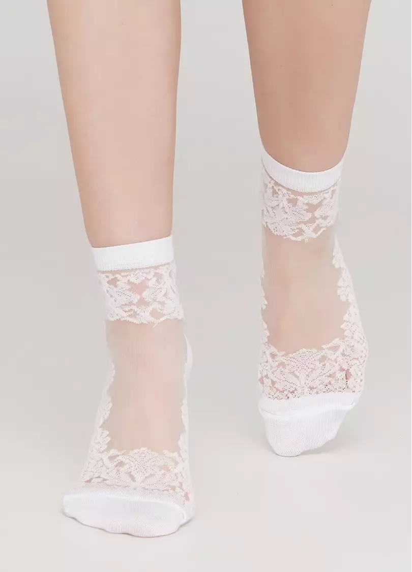 Женские носки с прозрачной вставкой и узором WS2 CRISTAL 005 (белый)