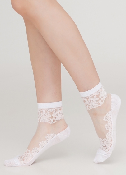Жіночі шкарпетки з прозорою вставкою та візерунком WS2 CRISTAL 005 (білий)
