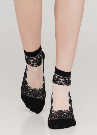 Женские носки с прозрачной вставкой и узором WS2 CRISTAL 005 nero (черный)