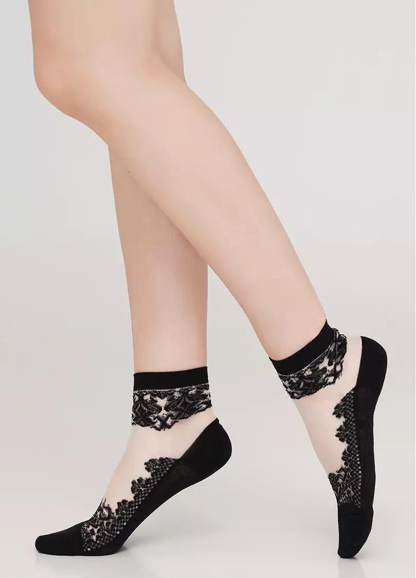 Женские носки с прозрачной вставкой и узором WS2 CRISTAL 005 nero (черный)