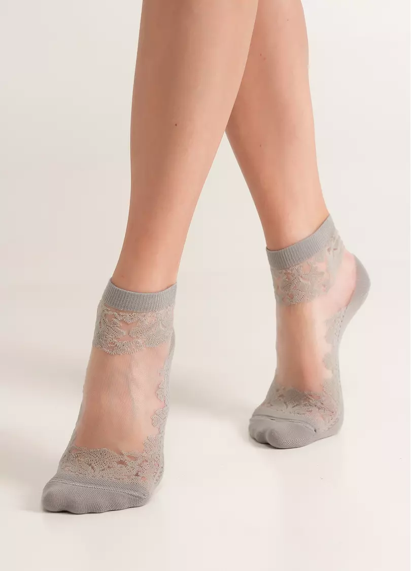 Женские носки с прозрачной вставкой и узором WS2 CRISTAL 005 steel (серый)