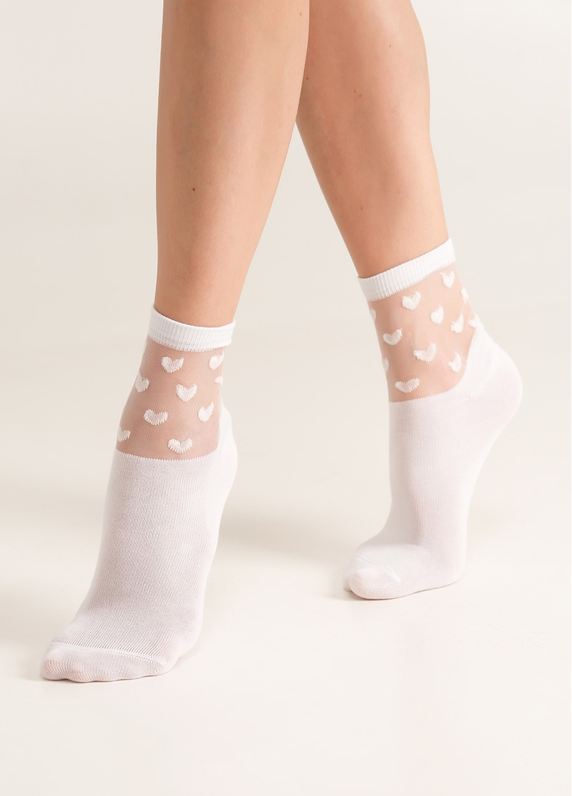 Носки женские с сердечками на прозрачном фоне WS2 CRISTAL 008 [WS2C / Mn-008] white (белый)
