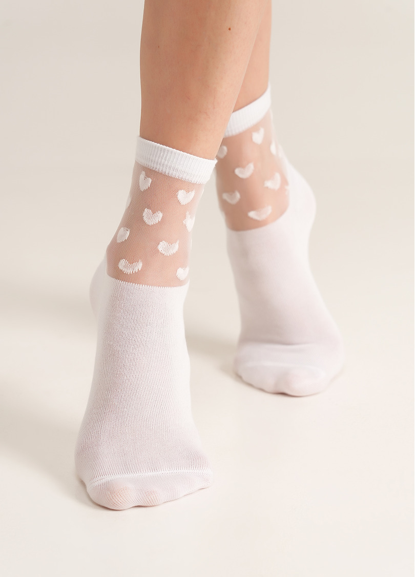 Носки женские с сердечками на прозрачном фоне WS2 CRISTAL 008 [WS2C / Mn-008] white (белый)
