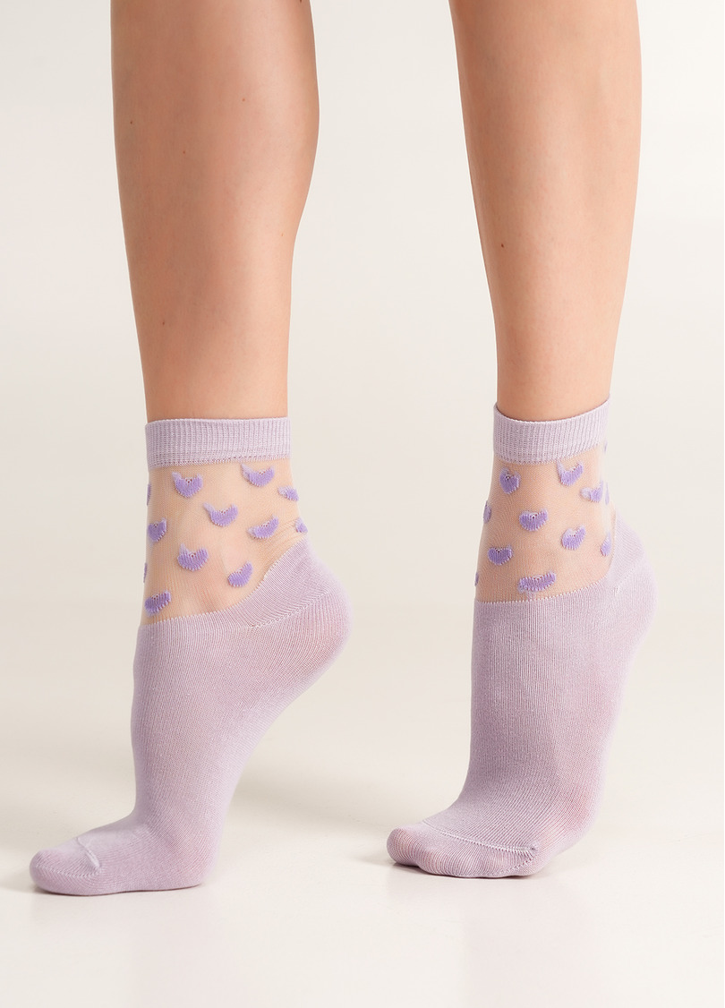 Шкарпетки жіночі з сердечками на прозорому тлі WS2 CRISTAL 008 [WS2C/Mn-008] lilac (фіолетовий)