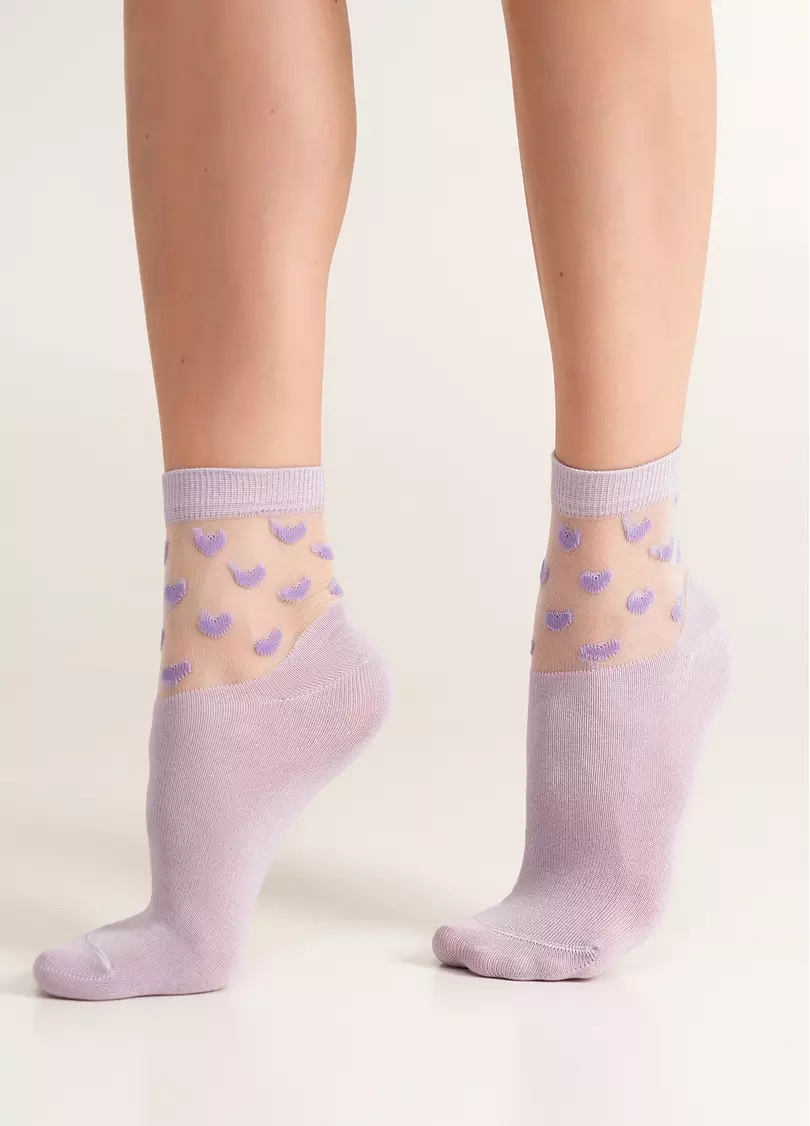 Шкарпетки жіночі з сердечками на прозорому тлі WS2 CRISTAL 008 [WS2C/Mn-008] lilac (фіолетовий)