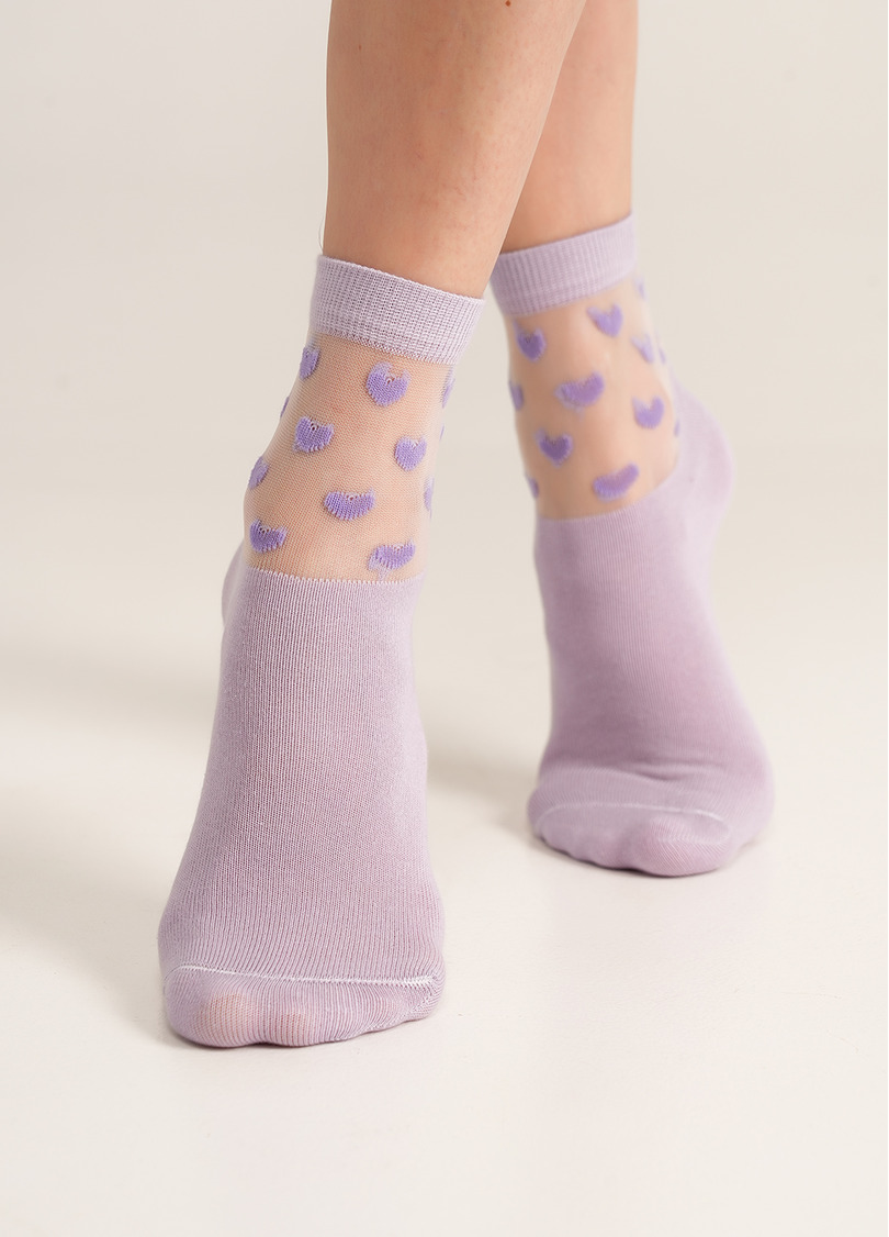 Шкарпетки жіночі з сердечками на прозорому тлі WS2 CRISTAL 008 [WS2C/Mn-008] lilac (фіолетовий)