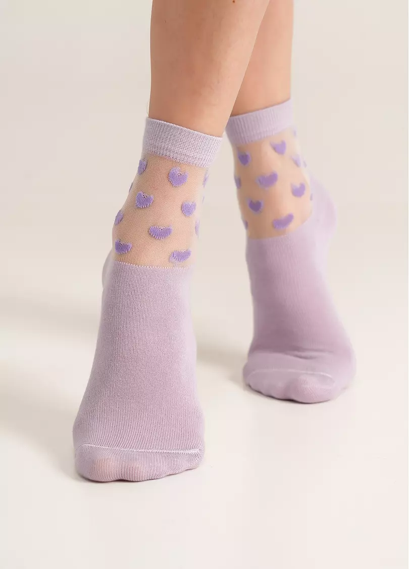 Шкарпетки жіночі з сердечками на прозорому тлі WS2 CRISTAL 008 [WS2C/Mn-008] lilac (фіолетовий)