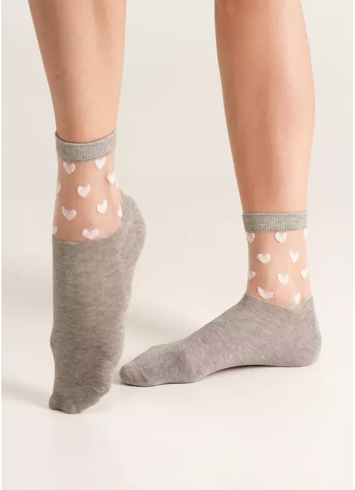 Шкарпетки жіночі з сердечками на прозорому тлі WS2 CRISTAL 008 [WS2C/Mn-008] melange (сірий)