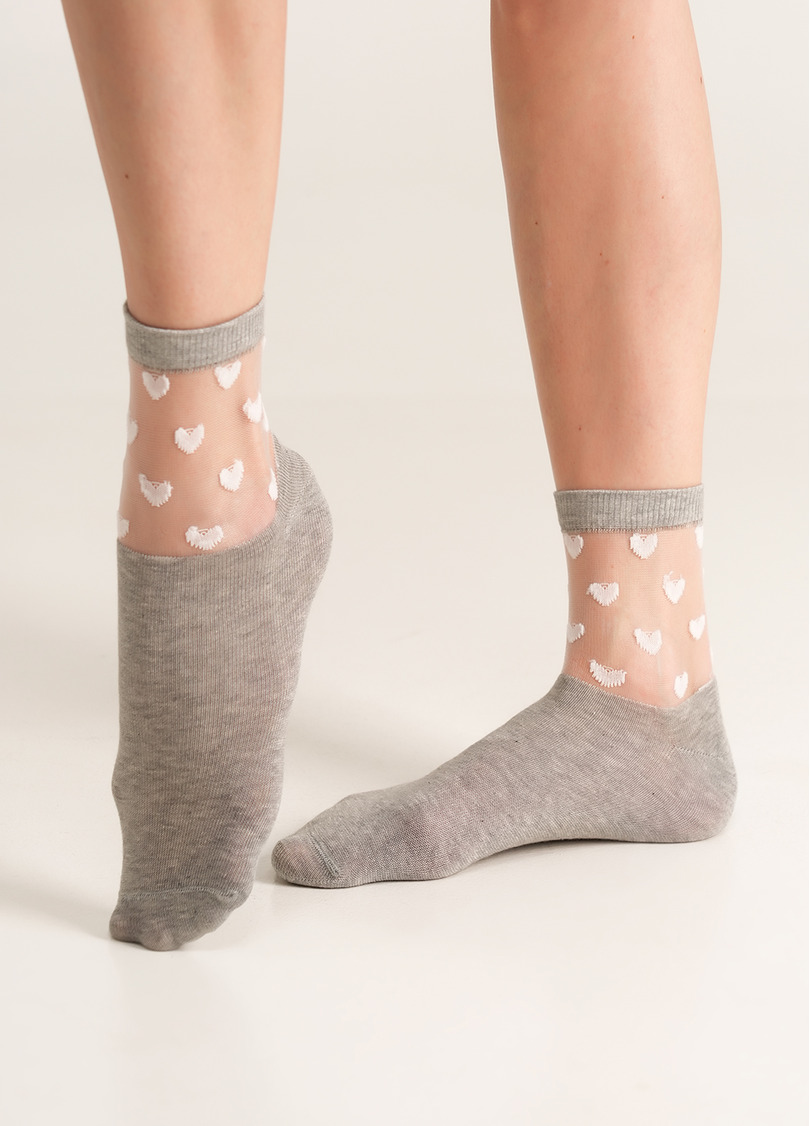 Шкарпетки жіночі з сердечками на прозорому тлі WS2 CRISTAL 008 [WS2C/Mn-008] melange (сірий)