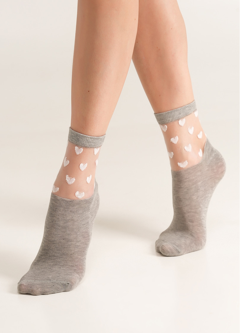 Шкарпетки жіночі з сердечками на прозорому тлі WS2 CRISTAL 008 [WS2C/Mn-008] melange (сірий)