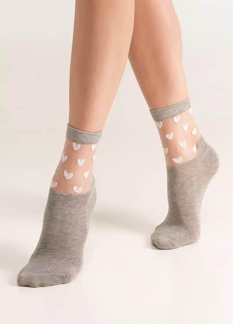 Шкарпетки жіночі з сердечками на прозорому тлі WS2 CRISTAL 008 [WS2C/Mn-008] melange (сірий)