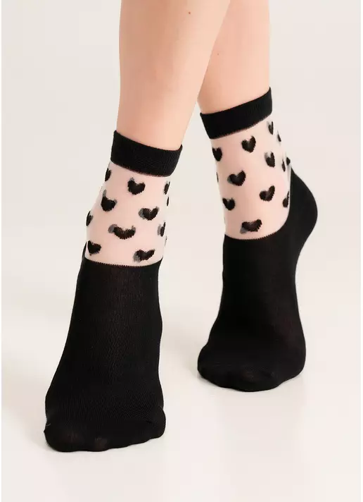 Носки женские с сердечками на прозрачном фоне WS2 CRISTAL 008 [WS2C / Mn-008] black (черный)
