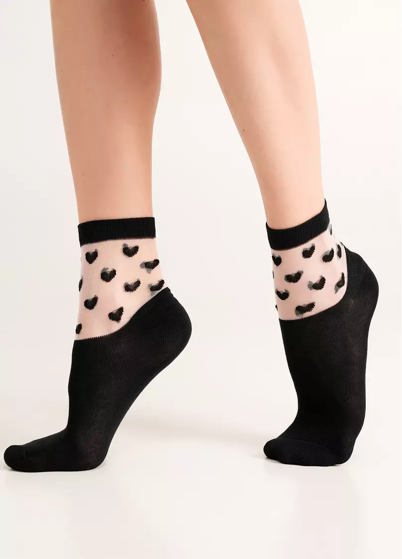 Носки женские с сердечками на прозрачном фоне WS2 CRISTAL 008 [WS2C / Mn-008] black (черный)