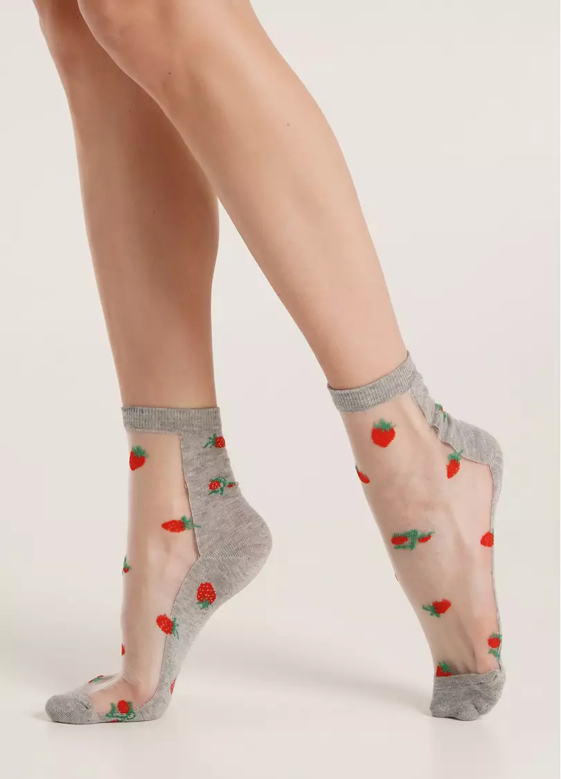 Шкарпетки з суницями та прозорою вставкою WS2 CRISTAL 010 (M) [WS2M/Mn-010] grey melange (сірий)