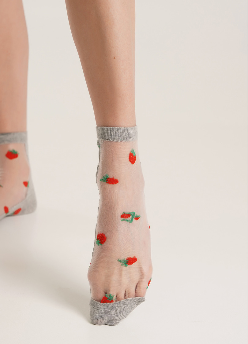 Носки с земляникой и прозрачной вставкой WS2 CRISTAL 010 (M) [WS2M/Mn-010] grey melange (серый)