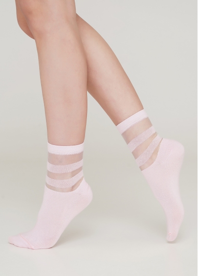 Жіночі бавовняні шкарпетки зі вставками з мононитки WS2 CRISTAL 017 [WS2C/Mn-017] pearl (рожевий)