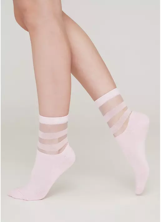 Женские хлопковые носки со вставками из мононити WS2 CRISTAL 017 [WS2C/Mn-017] pearl (розовый)