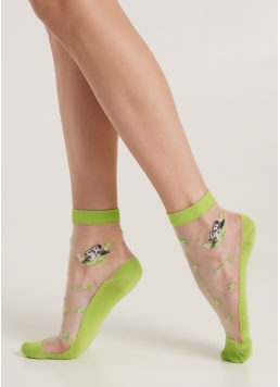 Прозорі шкарпетки з бавовняною стопою та папугами WS2 CRISTAL 021 [WS2C/Mn-021] jasmine (зелений)