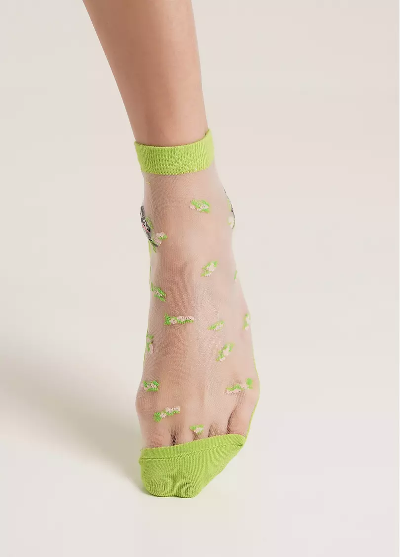 Прозорі шкарпетки з бавовняною стопою та папугами WS2 CRISTAL 021 [WS2C/Mn-021] jasmine (зелений)